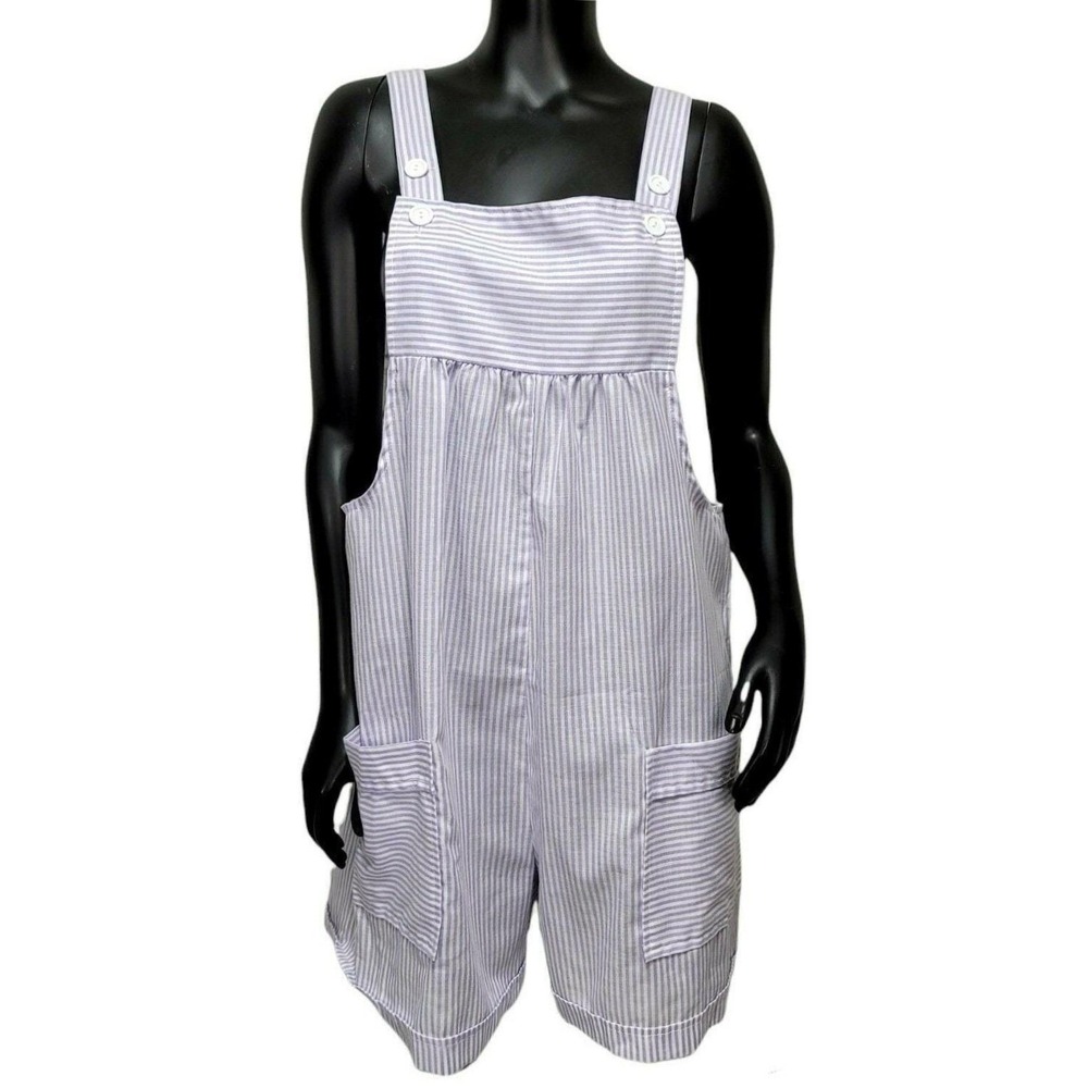 J Michelle California Vintage Lavender Pinstripe Shortalls Overalls Size M USA